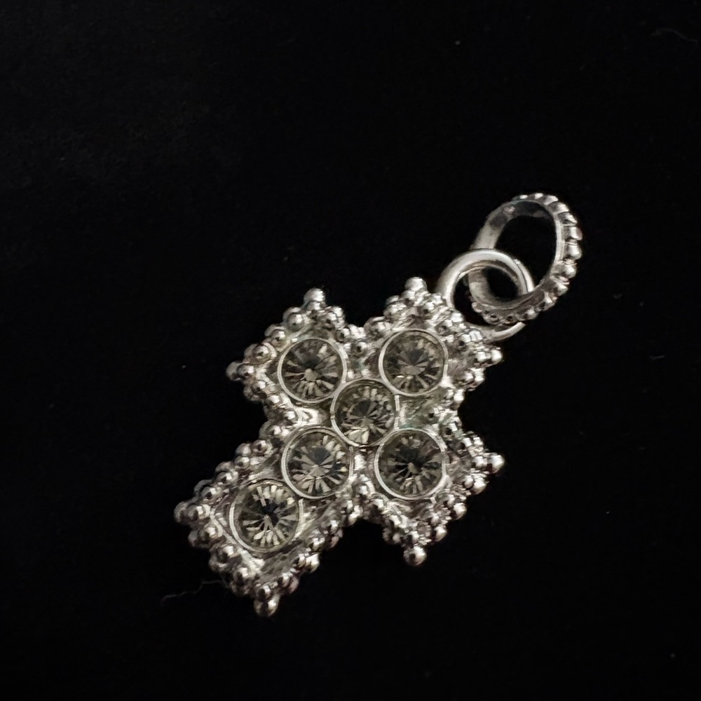 Premier Designs Silver Tone Rhinestone Cross Pendant Signed